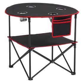 VEVOR Folding Camping Table, Portable Outdoor Lightweight Picnic Table, 600D Oxford Fabric Waterproof Canvas Travel Beach Tables, with 4 Cup Holders