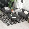 Portable Outdoor Rug Reversible Carpet for RV Camping Black White Clover with Carry Bag 8 x 10