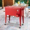 1PC Red Portable Outdoor Patio Cooler Cart