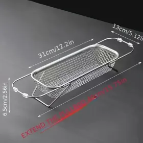 Expandable Stainless Steel Kitchen Sink Drain Basket - Adjustable Dish, Bowl & Cutlery Washing Rack With Space-Saving Design, Drains Forks, Knive (Option: SMALL)